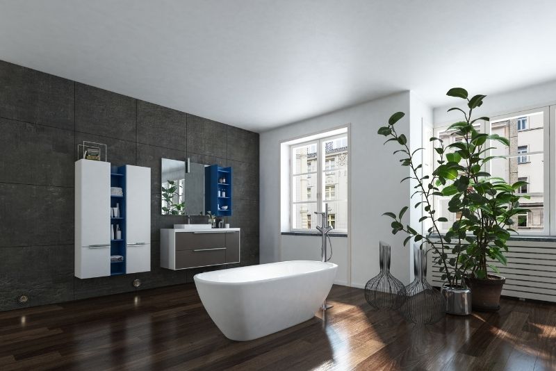 Bathroom Renovations Wollongong with big indoor plants