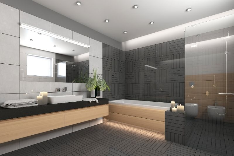 luxury design bathroom renovation with bathtub and shower and cabinet