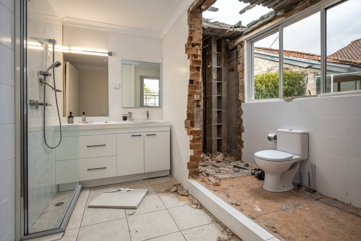 A bathroom in mid demolition