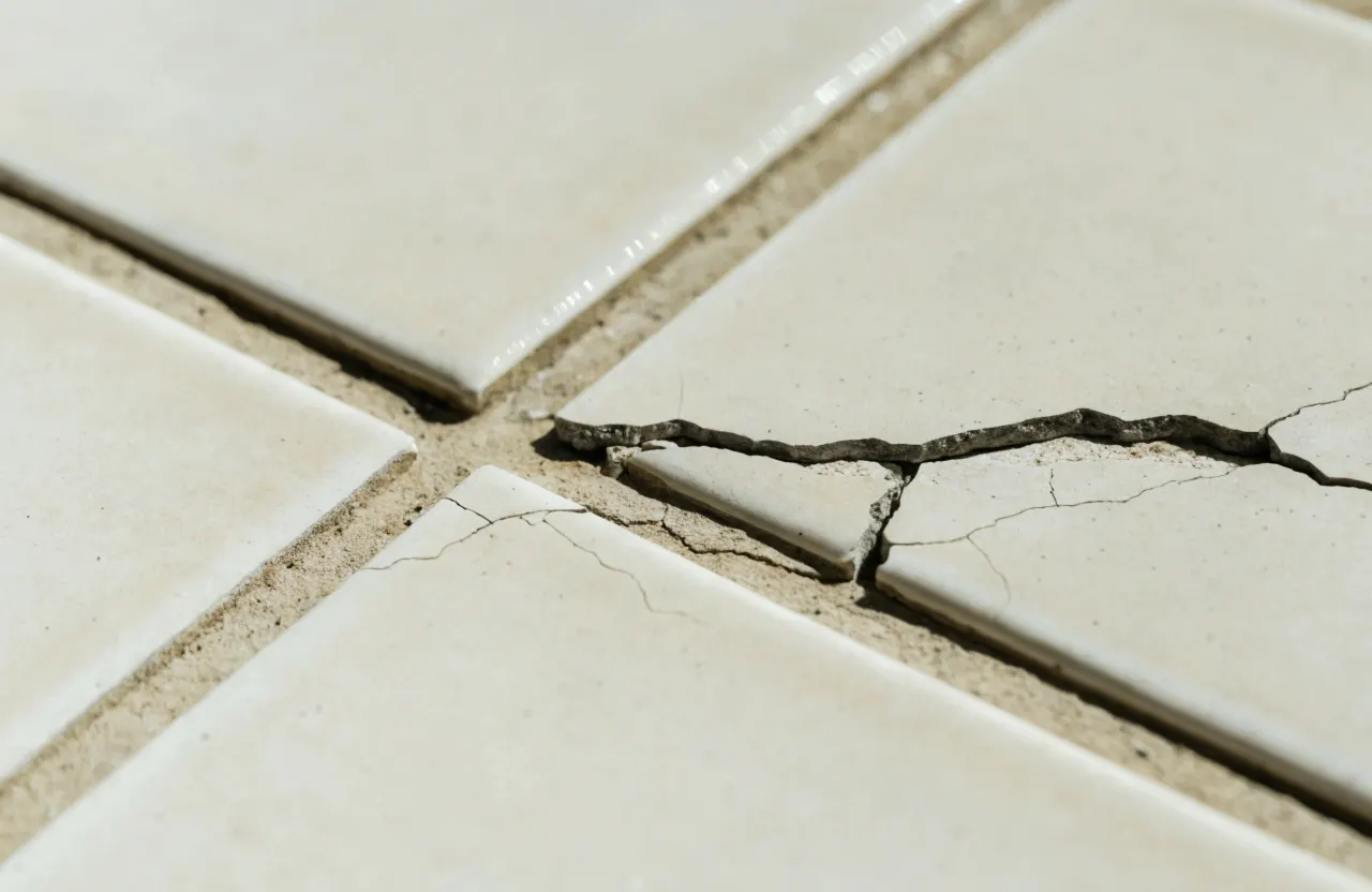 Cracked tile caused by underlying substrate movement