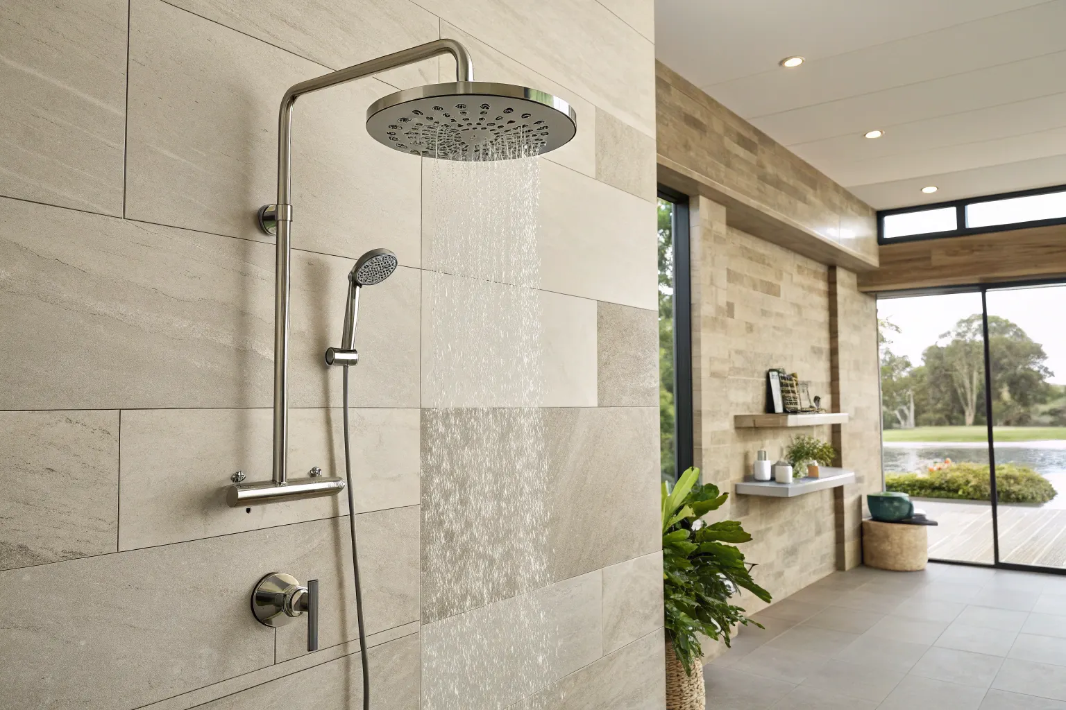 Concealed mixer and ceiling mounted rainfall showe