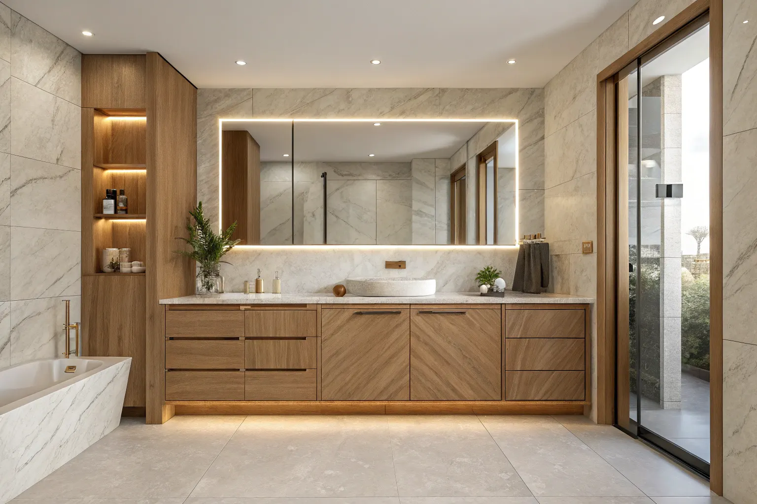 Finished custom vanity joinery and stone benchtop