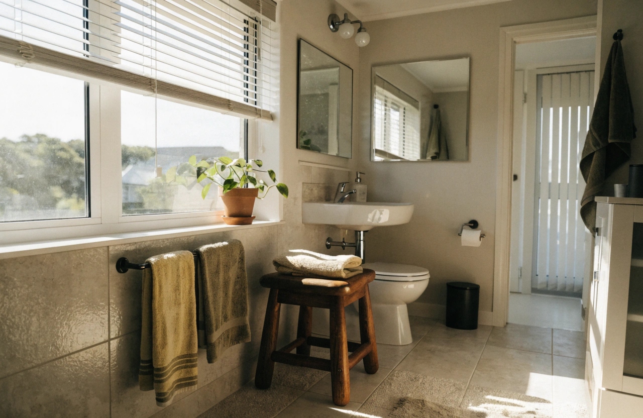Family-friendly bathroom interior with slip-resistant floor tiles